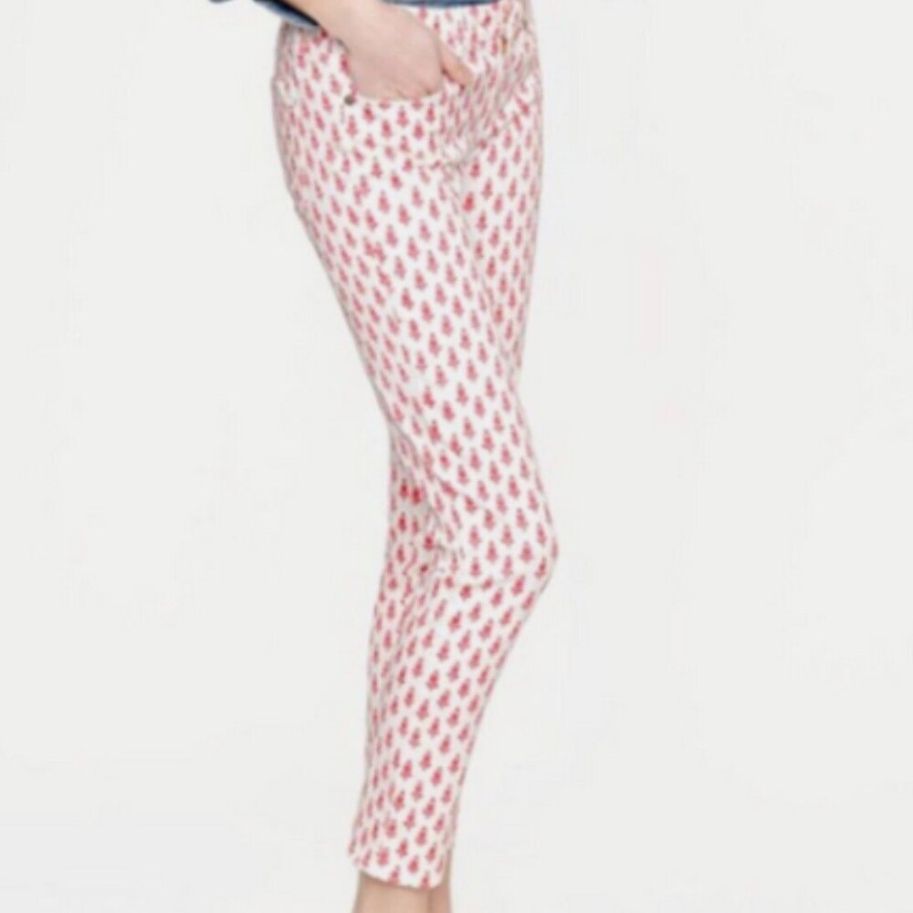 J. Crew cropped matchstick pants, Thistle Print (pink and white) size 25